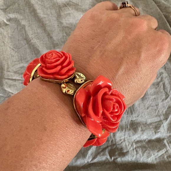 Vintage inspired orange and Gold Rose Bracelet - Picture 1 of 4